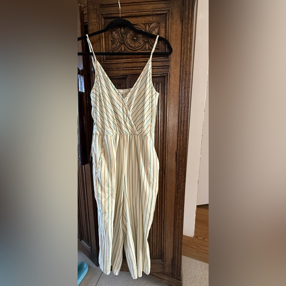 BCBG Striped Cream and Green Jumpsuit